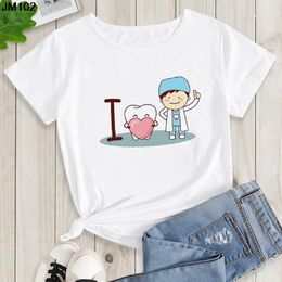 T-shirts pour femmes Esthétique Funny Tooth Dentist Impression Femme T-shirt 90s Harajuku Kawaii O-Cou Tshirt Été Mode Vêtements Chemise