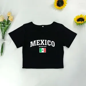 T-shirts pour femmes Esthétique Mexique Lettre Imprimé Crop Tops Goth Brasil Style Streetwear Grunge Baby Tee Vintage Manches Courtes Y2k Été