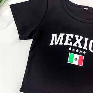 Camisetas de mujer Estética Fútbol México Impreso Crop Tops Goth Brasil Estilo Streetwear Grunge Baby Tee Vintage Manga Corta Y2k Verano