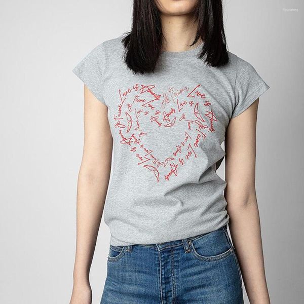 Camisetas de mujer Aich Mirror Letter Graphic Print camiseta de mujer verano algodón cuello redondo manga corta clásico Casual Vintage Femme Top 2023