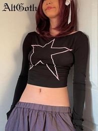 T-shirts pour femmes altgoth gothique sombre y2k t-shirt femme harajuku streetwear pentagram imprimé à manches longues