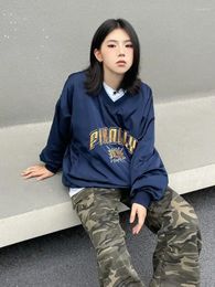 T-shirts féminins LETTRE AMÉRICAINE broderie de baseball Sweat-shirt homme / femmes Vintgae Harajuku hiphop surdimensionné en V Long à manches longues Hoodie Top