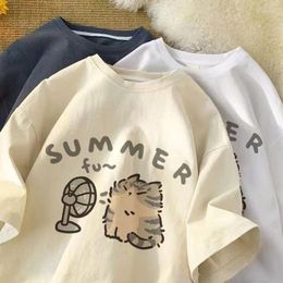 T-shirts Femmes American Street Creative Blow Fan Cat T-shirt en pur coton pour hommes et femmes été décontracté à manches courtes Couple Wear INS Top