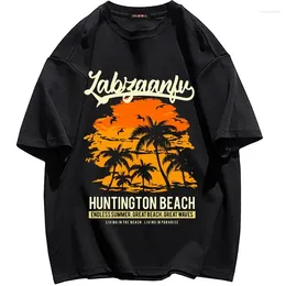 T-shirts Femmes Style américain Summer Femmes Chemise Imprimer Harajuku Anime Dusk Sunset Seagull Coconut Grove Beach Tees Mode Black Tops