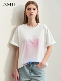 Dames t shirts amii minimalisme 2024 t-shirts voor vrouwen zomer casual ronde nek abstract printen katoen losse tops vrouwelijke kleding