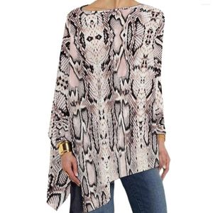 Dames T-shirts Anaconda Slangenhuid T-shirts Bruin Dierenprint Vintage overhemd Lange mouw O-hals Streetstyle T-shirt Groot formaat Aangepaste top