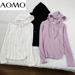 T-shirts pour femmes AOMO Spring Femmes Soft Slim Hood Shirt T-shirts à manches longues Ladies Top XLJ62A