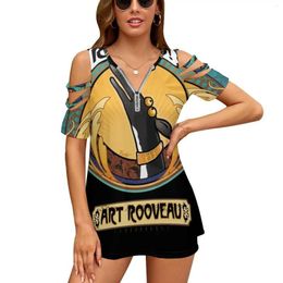T-shirts pour femmes Art Rooveau: A Exclusive Design Vêtements en V Tops à col de fermeture Zipper T-shirt Sexy T-shirt Casual Sexy Whippet Lurcher