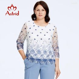 T-shirts Femmes Astrid T-shirt d'été 2024 Dentelle Coton Top Femme surdimensionnée avec motif creux à manches longues Mode Sexy Vêtements Tendances