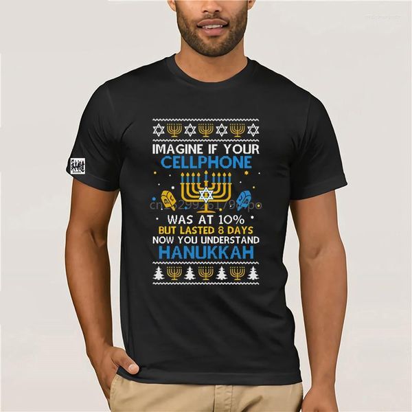 T-shirts pour femmes Ateesdas Funny Hanukkah Chanukah Cellphone Menorah Ugly Sweater Shirt Short Sleeve Tee