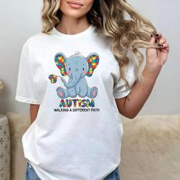 T-shirts pour femmes Autisme Conscience Y2K Top graphiques pour femmes T-shirts de conception d'éléphant