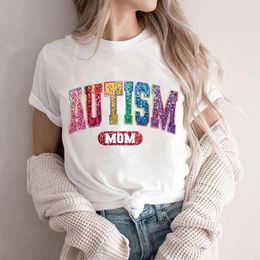T-shirts pour femmes autisme maman mode femmes t-shirts hauts décontracté à manches courtes vêtements maman femme chemise graphique