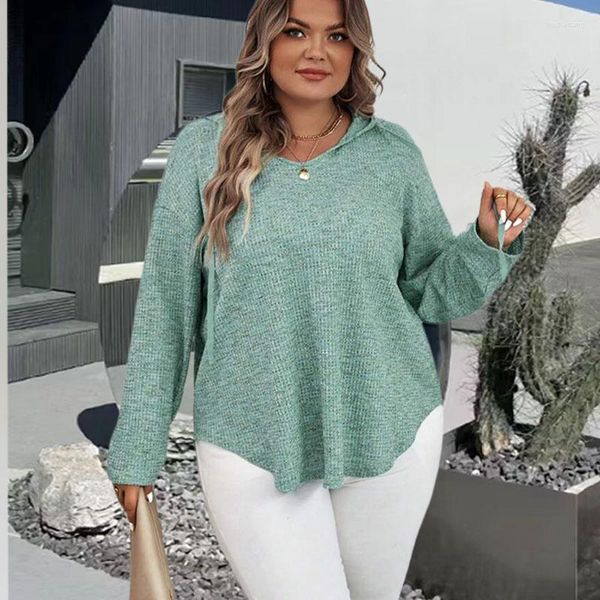 Camisetas para mujer Otoño 2023 Comercio exterior Europa y Estados Unidos Talla grande Fat Mm Jersey de manga larga Suéter de lana con capucha