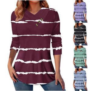 T-shirts pour femmes modèles d'automne et d'hiver mode col en V chemise à manches longues couleur femmes hauts amples été femmes entraînement Fit