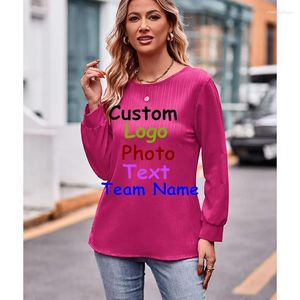 T-shirts pour femmes automne européen américain couleur unie Double ligne Jacquard T-Shirt à manches longues chemise LOGO personnalisé