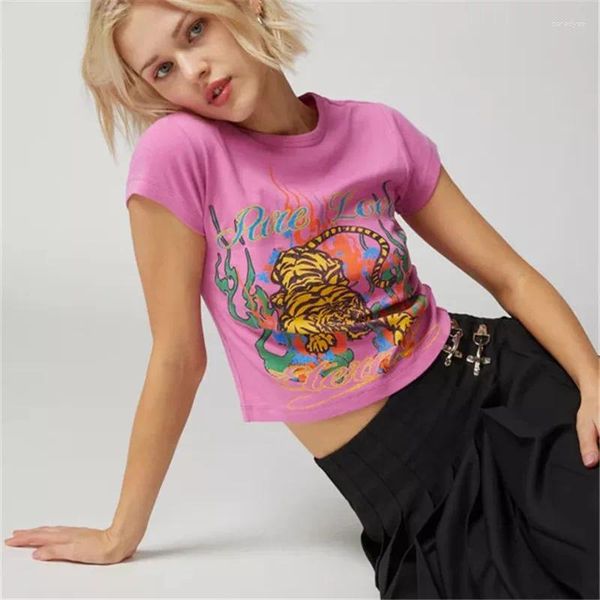 Camisetas para mujer, camisetas para bebés para mujer, camiseta de manga corta con gráfico de tigre lindo de Vinatge de los años 00, Top corto de verano Y2K, estética para chicas adolescentes