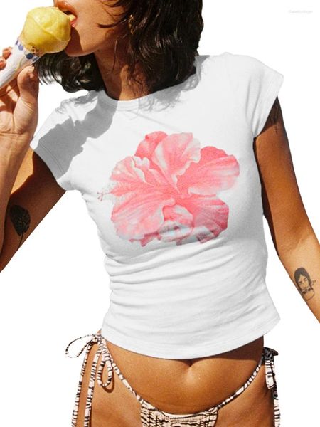 T-shirts pour femmes tees bébé pour femmes mignonnes florales graphiques à manches courtes t-shirt y2k crop top crop top girls esthétique