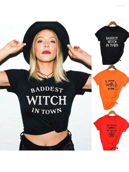 Camisetas de mujer Baddest Witch In Town, camiseta de Halloween para mujer, camisetas góticas Harajuku de manga corta con gráfico de los años 90, ropa de calle Grunge para mujer