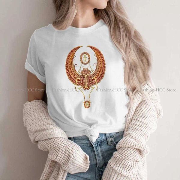 Camisetas con insignia para mujer, camiseta gráfica de poliéster, Tops de estilo cultural del antiguo Egipto, camisa cómoda de manga corta para mujer