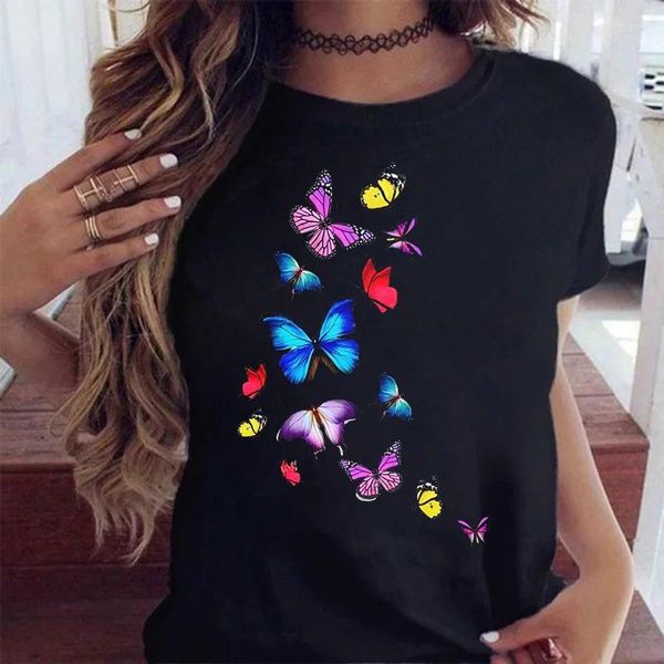 T-shirts Femmes Belle Papillon Impression 90s Chemise Mignonne Femmes Tendance Casual Mode Imprimer Vêtements Féminins Tops T-shirts T-shirt Noir T-shirt