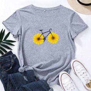 T-shirts pour femmes vélo impression femmes t-shirt mignon roue de tournesol graphique t-shirt Femme à manches courtes en vrac blanc Camiseta Mujer