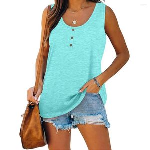 Camisetas de mujer, camisa negra, Tops sin mangas, Tops informales ajustados con cuello redondo para mujer, moda de verano para mujer, camisetas con botones grises y rojos, Top Camisas