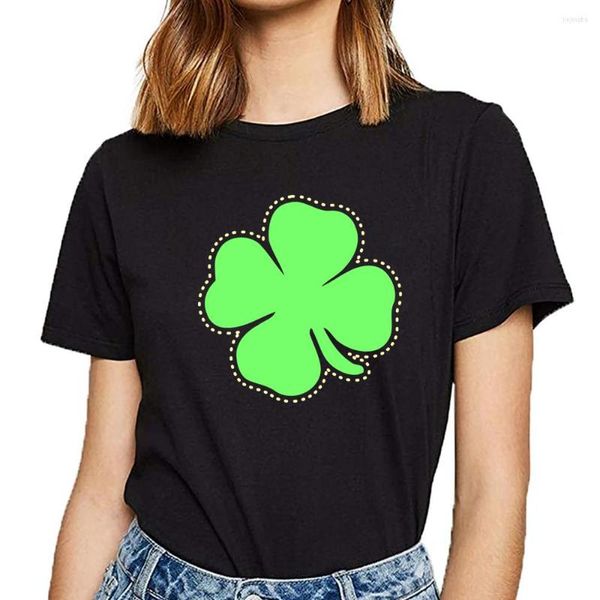 Camisetas de mujer, camiseta negra de verano para mujer, camiseta para mujer, camiseta informal de buena suerte con trébol del Día de San Patricio para mujer