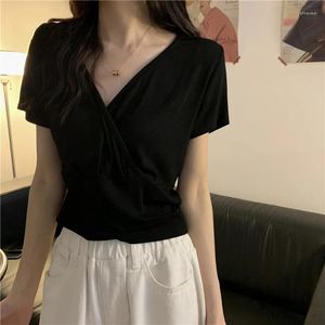 Camisetas de las mujeres en las camisetas de manga corta negros en cuello