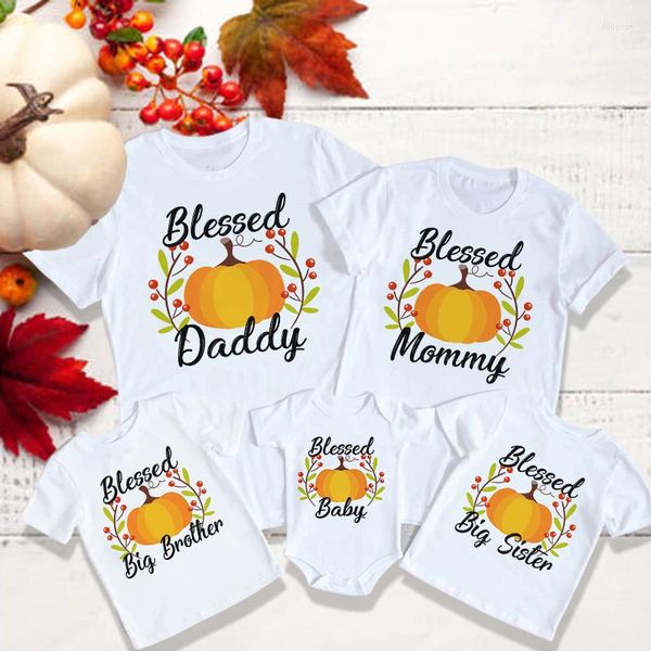 T-shirts pour femmes citrouille bénie famille correspondant vêtements chemise Thanksgiving père mère enfants bébé tenue T-shirt body Look haut