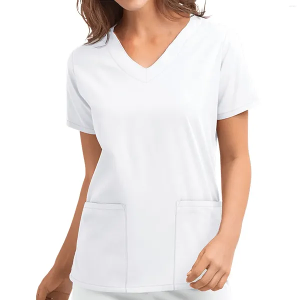 Camisetas para Mujer, blusa, Top de enfermería, camiseta de manga corta con cuello en V y bolsillo para trabajadores del cuidado, accesorios, Uniformes Clínicos para Mujer