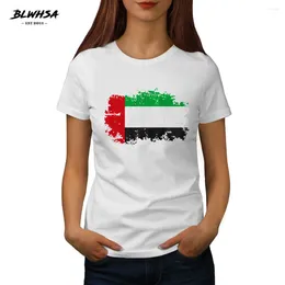 T-shirts de femmes BHHHSA Arrivée T-shirt d'été Fonction de la mode Blanc O-Coton Coton United Arab Emirats Modèle de drapeau nostalgique