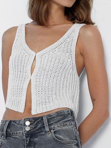 Dames t shirts boho chic haakvest tops voor vrouwen - mouwloze v nek hol uit gebreide tank perfecte zomer casual streetwear