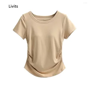 T-Shirts pour femmes, soutien-gorge, hauts, col rond, manches courtes, Sexy, décontracté, coréen, SA1540