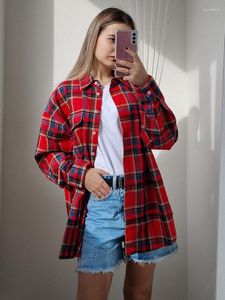 Camisetas de mujer Gingham brillante de gran tamaño para mujer Blusas y tops casuales de estilo callejero Primavera de un solo pecho