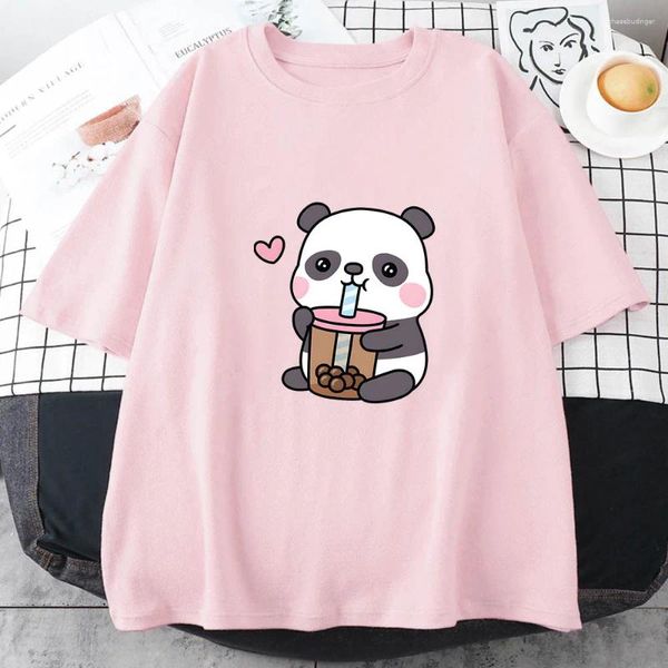 T-shirts pour femmes Bubble Boba Milk Panda Hommes / Femmes T-shirt esthétique Manga Cartoon Kawaii Tops Tees en coton Unisexe Vêtements de haute qualité