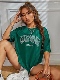 T-shirts Femmes California West Coast Chemise en coton imprimé pour femmes Summer Vintage Demi-manches Tops Simple Respirant O-Cou Femme