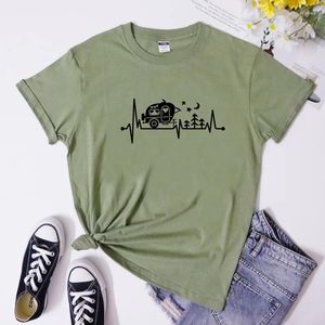 Dames T-shirts Camping Heartbeat T-shirt Leuke vrouwen grafische outdoor tee shirt zomer korte mouw Happy Camper cadeau tshirt