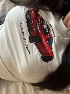 Camisetas con estampado de coches para mujer, Tops cortos Punk Fairycore, camisetas bonitas Vintage góticas Grunge, ropa de calle Y2k, camiseta Sexy ajustada para bebé