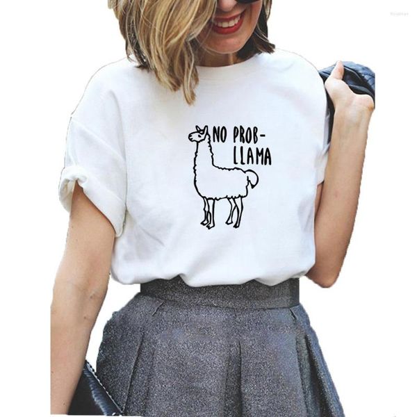T-shirts pour femmes dessin animé alpaga t-shirt graphique No Prob Llama imprimer chemise drôle femmes à manches courtes col rond Femme haut
