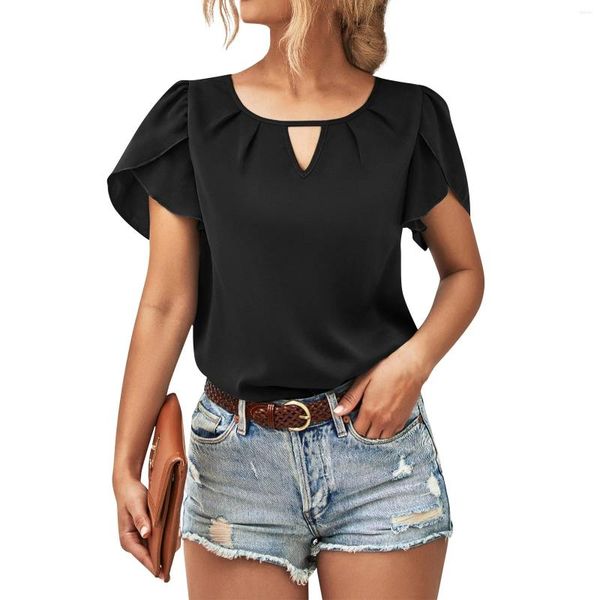 T-shirts de femmes occasionnels à la mode sexy confortable et cool couleur solide cou rond cou rassemblé élégant top woman vêtements jeunesse