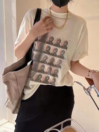 Camisetas femininas casual retrato gráfico gola redonda camiseta de manga curta blusas femininas