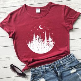 Dames T-shirts Hemelse Maan Bomen Katoenen T-shirt Esthetische Zomer Korte Mouw Wanderlust Tshirt Vintage Vrouwen Natuur Walk Tee Top