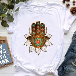 Dames T-shirts Chakra's met Lotus Eye Yoga Design Print Shirt Meisjes Meditatie Namaste Bloem T-shirt Vrouwen Harajuku Zomer Tops