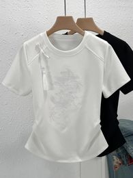 T-shirts pour femmes de style chinois phoenix broderie collection t-shirt coton à manches courtes pour les vêtements pour femmes de haut