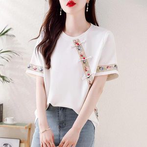 T-shirts pour femmes T-shirt de style chinois broderie d'été t-shirt vintage à manches courtes en vrac tops coton