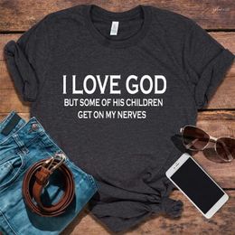 Camisetas para mujer, camisa cristiana, amo a Dios, pero algunos de sus hijos se ponen nerviosos, ropa de mujer religiosa de Jesús