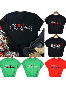 T-shirts Femmes Noël Christian Femmes Graphique Croix Jésus Croyez Esthétique Harajuku T-shirt Cadeau De Noël Tees Tops Camisetas Mujer