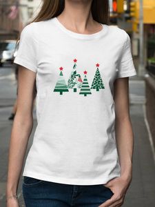 T-shirts femme sapin de noël imprimé graphique haut pour femme bonhomme de neige cadeau année manches courtes vacances joyeuse femme