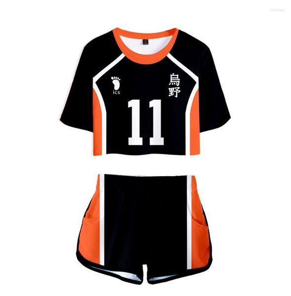 T-shirts pour femmes Classique Bokuto Akaashi Volleyball Haikyuu Impression 3D Manches courtes Shorts sexy Beaux T-shirts Dew Navel Girl Costumes Deux Pièces