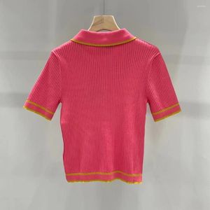T-shirts pour femmes classique Original fil d'or conception tricoté T-shirt rétro bouton Polo chemises de luxe de haute qualité